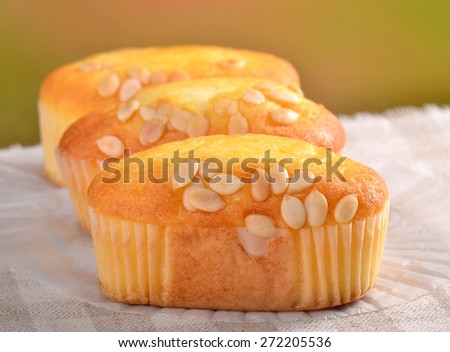 Banana cake in paper cup on Dining table