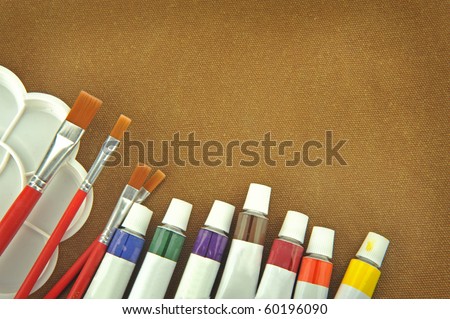 Painting Supplies With brown cloth background