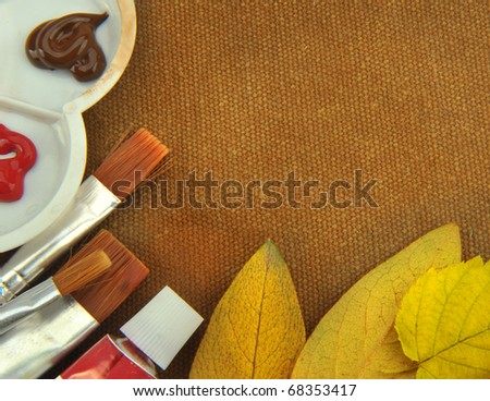 Painting Supplies With brown cloth background