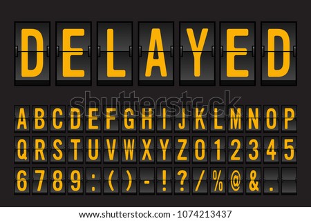 Airport Split-flap Display Board Panel Font - Yellow Font on Dark Background Vector Illustration