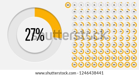 Set of circle percentage diagrams (meters) from 0 to 100 ready-to-use for web design, user interface (UI) or infographic - indicator with yellow