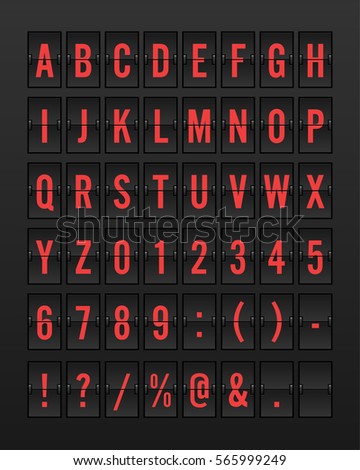 Airport Split-flap Display Board Panel Font - Red Font on Dark Background Vector Illustration