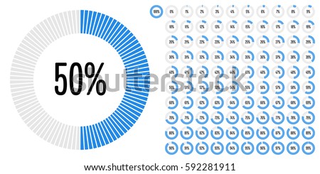 Set of circle percentage diagrams from 0 to 100 for web design, user interface (UI) or infographic - indicator with blue