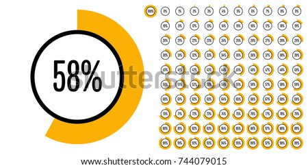Set of circle percentage diagrams from 0 to 100 ready-to-use for web design, user interface (UI) or infographic - indicator with yellow