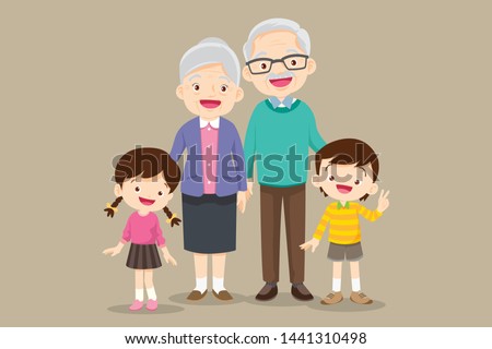 grandparents with children.grandson and granddaughter portrait.Happy grandparents with grandchildren day concept.