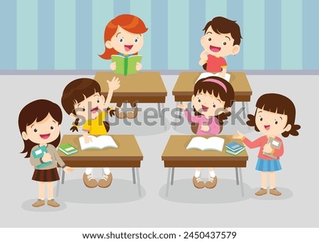 students and teacher in classroom children learning education concept