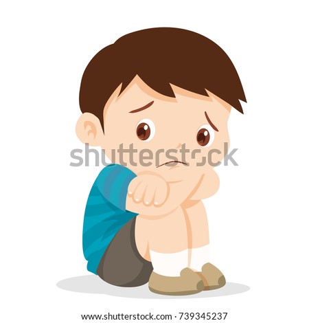 Sad boy,Depressed boy looking lonely .Illustration of a sad child, helpless, bullying. 