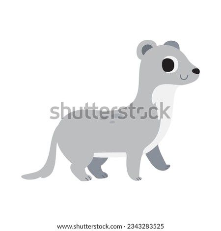 Weasel vector illustration, cute cartoon weasel isolated on white background