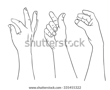 Hand Collection - Vector Line Illustration On White Background