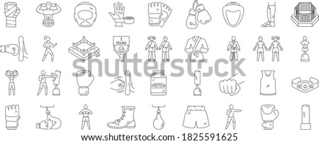 Vector graphic illustration on a white background. Concept icon in linear design. Combat sports. Martial arts and training equipment. Symbol, sign, logo, emblem.