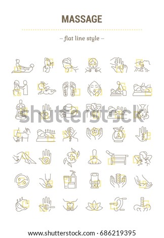 Vector graphic set.Isolated Icons in flat, contour, thin, minimal and linear design.Aroma vana. Aromatherapy. Relaxing bath.Concept illustration for Web site.Sign,symbol, element.