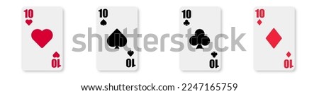 Ten. Playing cards icon on white background. Club, diamond, heart, spade illustration. 