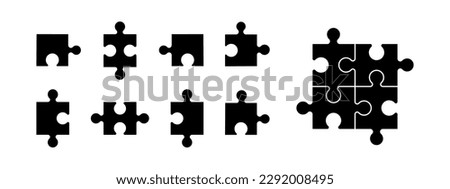Simple pieces of puzzle. Vector outline icon of puzzle. Black jigsaw image.