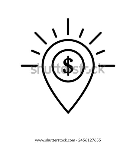Simple black and white dollar pointer icon. flat outline design style. Dollar with location icon. Dollar map marker. Dollar exchange map marker filled vector icons and bank locations