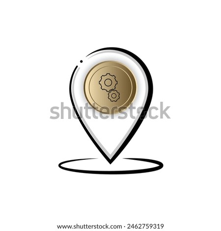 Vector graphic of Location pin with gear image HD outline and circle design style in the middle. Suitable for map marking service points, location points, symbols, and others. vector template design