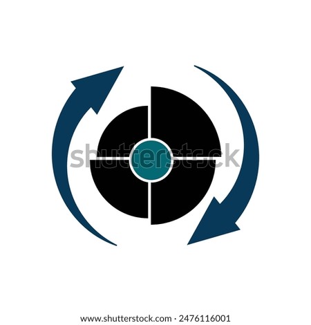 unique black and white quarter circle diagram and two circling arrows. flat design style. Suitable for presentations, power points, learning, economics, reports etc. Template vector design.