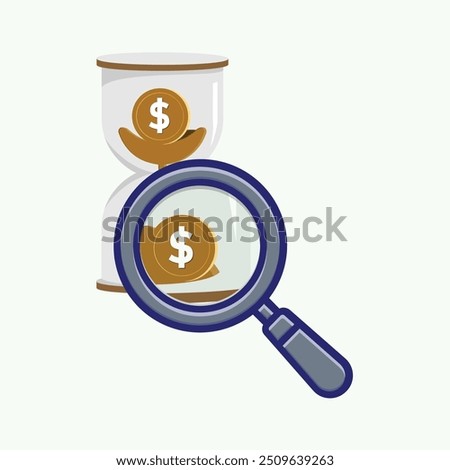 dollar hourglass with magnifying glass. modern design style. Suitable for zoom, money, investment, economy. flat design template