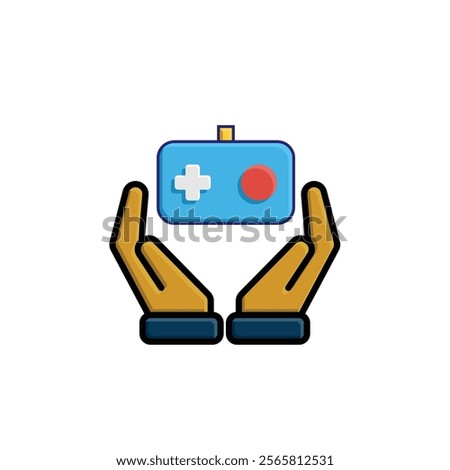 game icon. joystick in hand, controller, console. for rental logo, web icon, play station, colored flat design style. Vector design