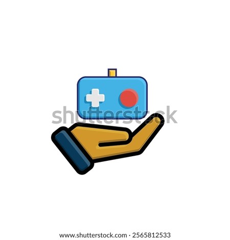 game icon. joystick in hand, controller, console. for rental logo, web icon, play station, colored flat design style. Vector design