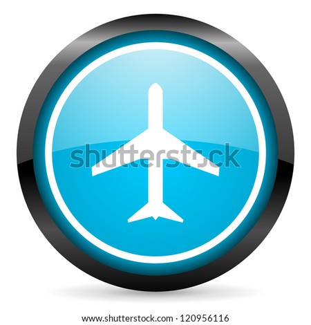 Airplane Blue Glossy Circle Icon On White Background Stock Photo ...