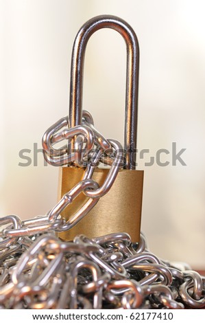 Long chain closed on the padlock