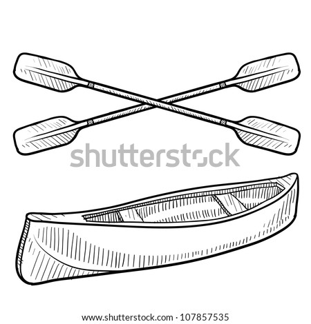 Doodle Style Canoe And Paddles Sketch In Vector Format. - 107857535 ...