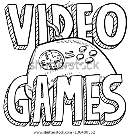 Doodle style video games sports illustration.  Includes text and computer game controller.