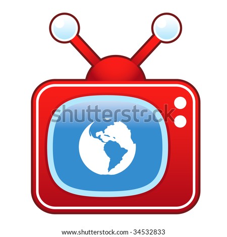 Planet earth icon on retro television set