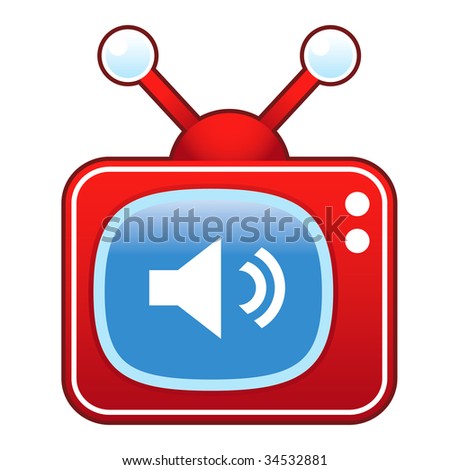 Volume or mute media player icon on retro television set