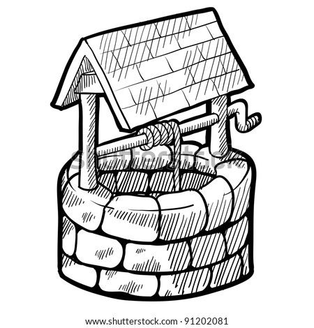 Doodle Style Retro Farmhouse Water Well Illustration In Vector Format ...