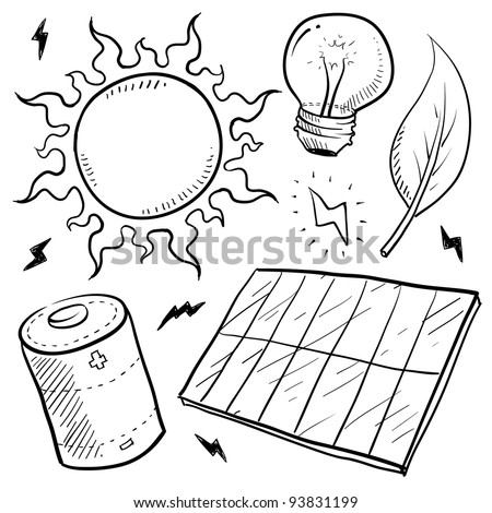 Doodle Style Renewable Solar Energy Equipment Sketch In Vector Format ...