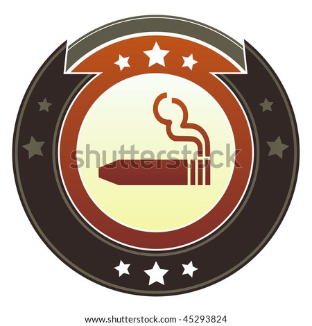 Cigar or smoking permitted icon on round red and brown imperial vector button with star accents