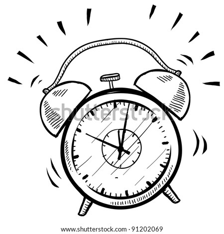 Doodle style retro alarm clock illustration in vector format suitable for web, print, or advertising use.