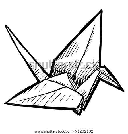 Doodle style tsuru origami crane or bird illustration in vector format suitable for web, print, or advertising use.