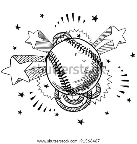 Doodle style baseball illustration in vector format with retro 1970s pop background