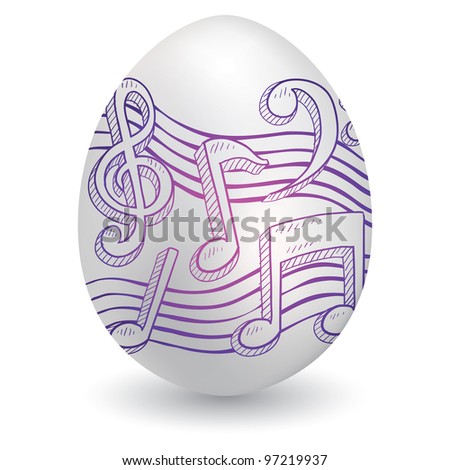 Doodle style music notes musical notation sketch on decorated holiday Easter Egg in vector format