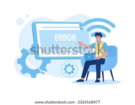 Technician fixing error 404, no connection trending flat illustration