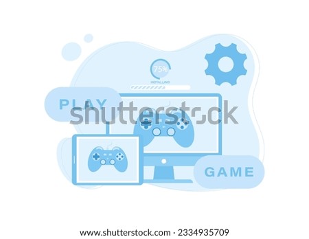 Install games on computers and tablets trending concept flat illustration