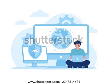 Virtual private network service to protect data in computer and smartphone, VPN trending concept flat illustration