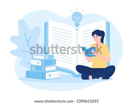 A woman is reading and searching to gain new knowledge trending concept flat illustration