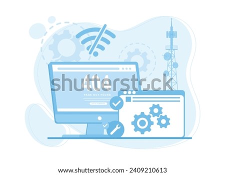 computer screen error page 404 no internet connected trending concept flat illustration