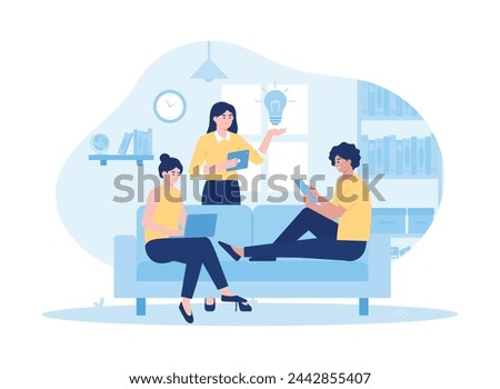 Colleagues working in the same room trending concept flat illustration