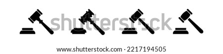 Gavel set icons. Judge gavels collection flat icon. Auction hammer icon. Gavel icon in different style. Court tribunal symbol - stock vector.