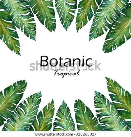 Banana leaves watercolor  frame plant botanic painting space for your text on white background