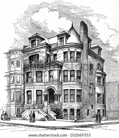 Residence Corner Eight Avenue and Berkeley Street, Brooklyn. F. Carles Merry, Architect. Illustration from «Scientific American. Architects and Builders Edition» magazine. USA, New York, august 1887.