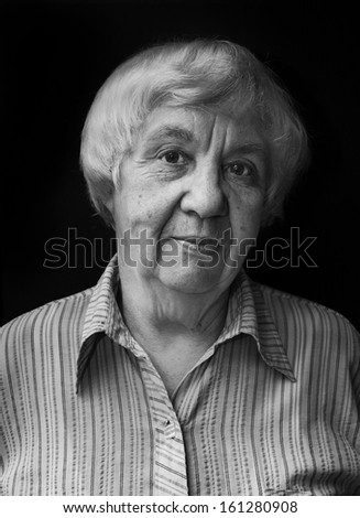 Black and white portrait of an old woman. Real people series.