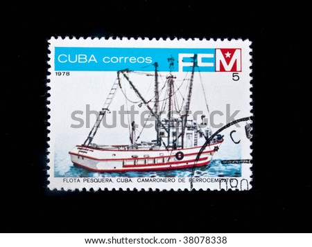 CUBA-CIRCA 1978: A stamp printed in CUBA shows the ship of the Cuban marine sea fleet, circa 1978. Series