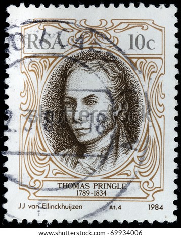 SOUTH AFRICA - CIRCA 1984: A stamp printed in South Africa shows Thomas Pringle, series, circa 1984
