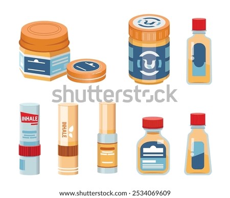 Thai Herbal Balm and Ya-Dom or Thai Herbal Nasal Inhaler. vector illustration