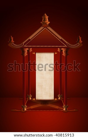 The small Chinese pavilion with antique parchment roll